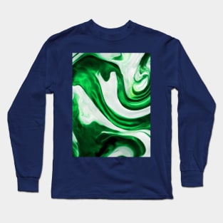 GREEN AND WHITE LIQUID MARBLE DESIGN Long Sleeve T-Shirt